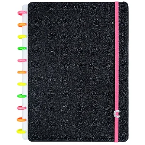 Caderno Glitter Neon Black Grande - Caderno Inteligente