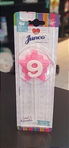 Vela Aniversário Super Star 9 Rosa - Junco