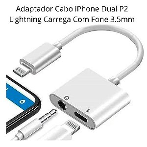 Adaptador Cabo iPhone Dual P2 Lightning Carrega Com Fone 3.5mm