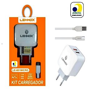 Carregador LEHMOX 4.1A Micro USB V8 com 2 USB 4.1 A Com Anatel