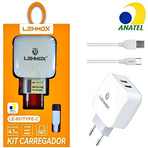 Carregador LEHMOX 4.1A Micro USB Tipo C Type C com 2 USB 4.1 A Com Anatel