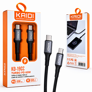 Cabo TIPO C para TIPO C de Dados Turbo PD KAIDI KD CC 1 Metro