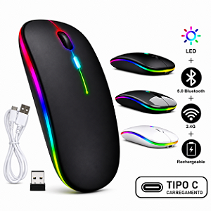 Mouse Sem Fio Recarregavel Bateria Interna Wireless Bluetooth Usb Ergonômico Led Rgb Dpi
