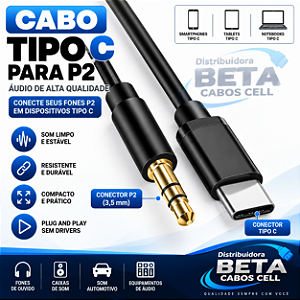 Cabo Adaptador P2 Macho x Tipo C 1 Metro
