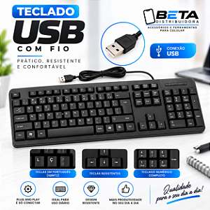 Teclado Para Computador ou Notebook com Fio Entrada USB