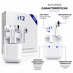 Fone De Ouvido i12 Tws Bluetooth V5.0 Touch NVD