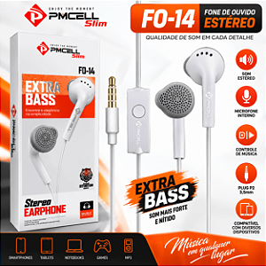 Fone de Ouvido Auricular Extra Bass Stereo PMCELL FO 14 NVD