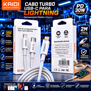 Cabo KAIDI 2 Metros Turbo Usb-c Tipo c Para Lightning Pd 30w
