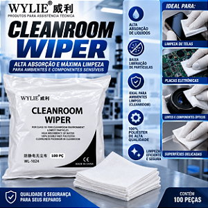 Pano Microfibra com 100 Panos Cleanroom Wiper para Limpeza