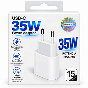 Carregador Fonte USB-C 35W Tipo C Turbo Carga Rápida para iPhone iPad AirPods Apple Watch