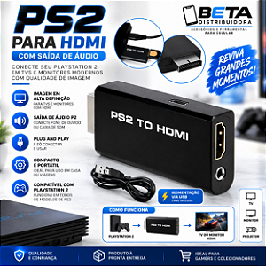 Adaptador Conversor PS2 para HDMI com Saída de Áudio P2 e Alimentação USB