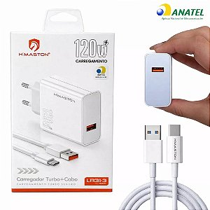 Carregador Turbo HMaston LR31-3 120W USB A + Cabo USB C Tipo C