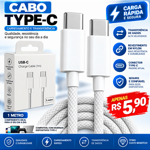 Cabo USB C para USB C Type C 60w 1 Metro Revestido em Nylon