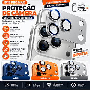 Protetor de Câmera iPhone 17 Pro Max Vidro com Moldura de Proteção para Lentes