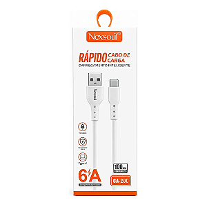 Cabo Usb Tipo C 6A Nexsoul Rápido 1m Branco