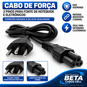 Cabo De Força Energia Para Fonte Notebook Tripolar Padrão Br