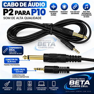 Cabo Audio Auxiliar P2 X P10 Stereo X
