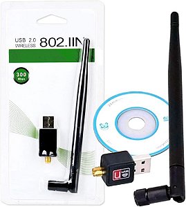 Adaptador Wireless Usb Sem Fio Com Antena Wifi 300mbps 802