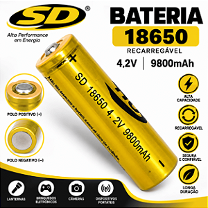 Bateria Recarregável 4.2v Litio Sd 18650 26800mah para Lanterna Tática X