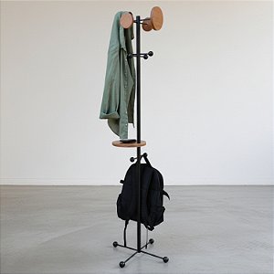 Cabideiro de Chão Mancebo Estação - 10 Ganchos, Madeira e Aço Carbono