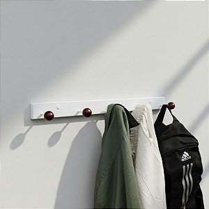 Cabideiro de Parede Vigaponto — 5 Ganchos, Aço e Esferas de Madeira - Branco