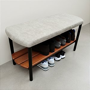 Sapateira Banco Transição - Madeira, Aço Carbono e Estofado Bege