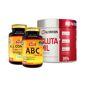 Kit Imunidade e Saúde Cognitiva – Ômega 3 DHA, Polivitamínico e Glutamina | Linha Imunidade