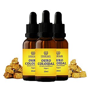 Kit 03 Ouro Coloidal 30ml 10 ppm HerboMel Natural