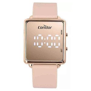 Relógio Feminino Condor Digital Dourado Rosê Espelhado Led Original com Pulseira de Silicone