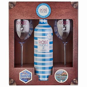 Kit 2 Taças de Acrílico Rosé Piscine Oficiais  + Vinho Rosé Piscine Stripes - 750 ml