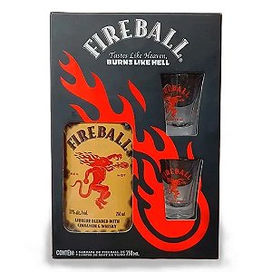 Kit 2 Copos de Shots de Vidro Exclusivos + Licor Whisky Fireball Red Hot Canela - 750ml