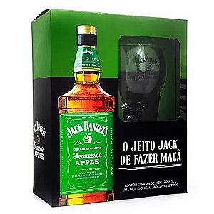 Kit Jack Daniel's Apple 1 Litro + Taça De Vidro - Licor De Maçã Verde E Whiskey