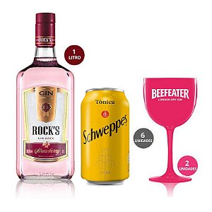Combo Pink: Gin Rocks Pink + 6 Tônicas Schweppes + 2 Taças Beefeater Pink