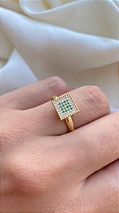 Anel Chuveiro Quadrado Esmeralda em Ouro 18k