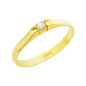 Anel Solitário baixo em Ouro 18k