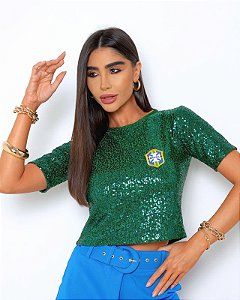 T-SHIRT BRASIL PAETÊ VERDE