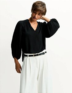 BLUSA MANGA PLISSADA PRETA