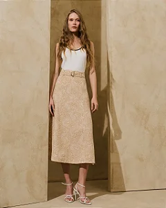 SAIA MIDI ESTAMPADA BEGE
