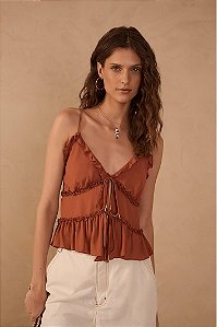 BLUSA CREPE BABADO MARROM