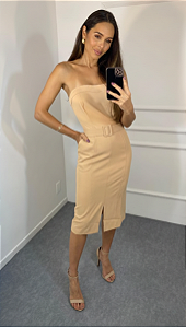 VESTIDO ALFAIATARIA DENISE BEGE
