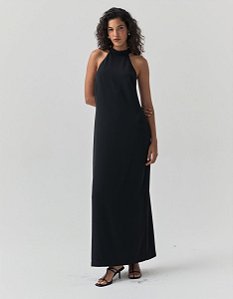 VESTIDO RETO GOLA PRETO