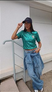 CROPPED PAETÊ VERDE BRASÃO BRASIL