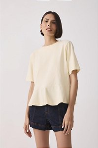 BLUSA CANELADA PEPLUM BAUNILHA