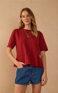 BLUSA CANELADA PEPLUM CHERRY RED