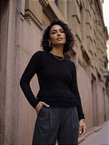 BLUSA FRANJAS IBIZA PRETA