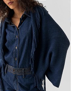 PONCHO TRICOT FRANJA MARINHO