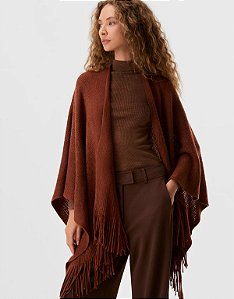 PONCHO TRICOT FRANJA TERRACOTA