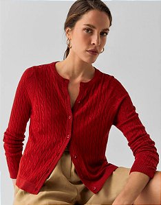CARDIGAN TRICOT TRANÇA VERMELHO