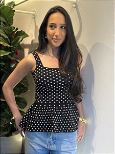 REGATA PEPLUM POÁ PRETO
