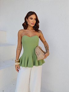 BLUSA  PEPLUM  CORAÇÃO PISTACHE